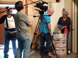 Mary sorts through her props (Jason Marion, Rodger Marion, John Daws and Carla Daws)