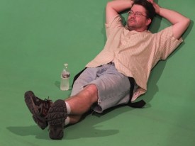 Jason marion relaxes between scenes